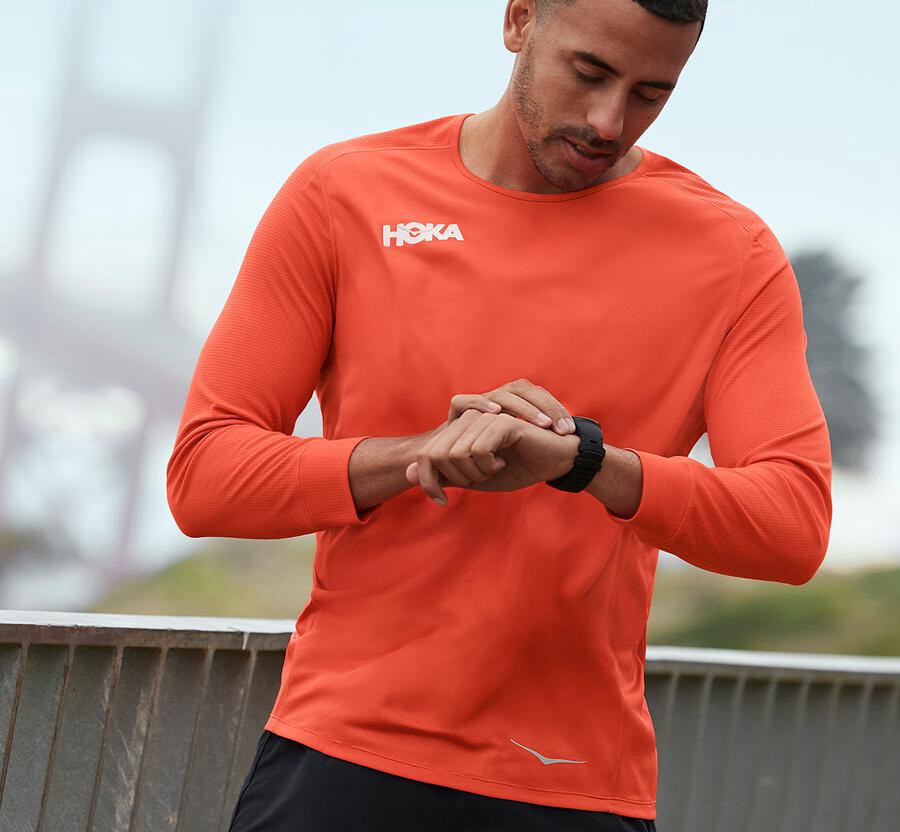 Hoka One One Top Herre - Performance 3/4 Sleeve - Orange - 149768DGQ